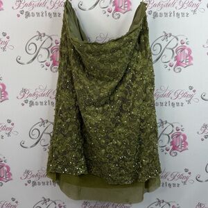 La chateau strapless top Olive Green  shirt sequin Lace Cowl Neck Tank Top